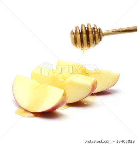 Honey and apple on white background 15402822