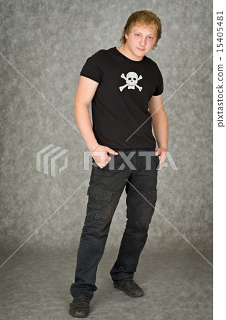 Man in a T-shirt with pirate symbolics Man in a T-shirt with pirate symbolics 15405481