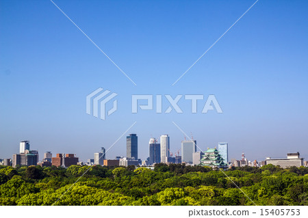 Fresh green Nagoya castle and skyscraper group Fresh green Nagoya castle and skyscraper group 15405753