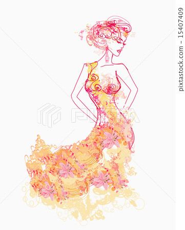 Vector floral fashion girl poster 15407409