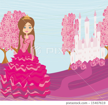 Beautiful little princess in front of her castle 15407619