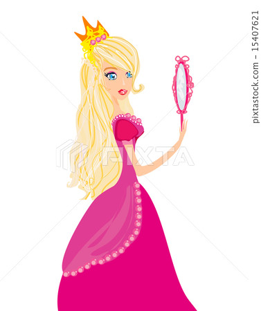 Young blond hair princess with mirror in her hands 15407621