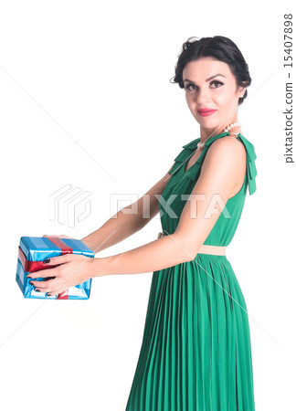 Attractive woman with gift box 15407898
