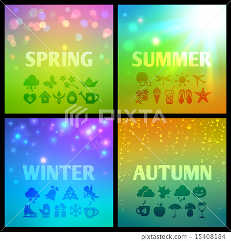 Set of colorful seasons backgound with icons 15408184