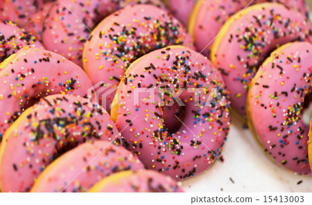 Sweet donuts at shop counters Sweet donuts at shop counters 15413003