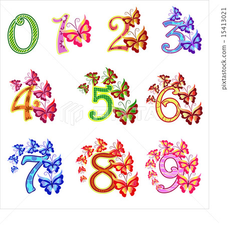 Beautiful multi-coloured numbers with butterflies 15413021