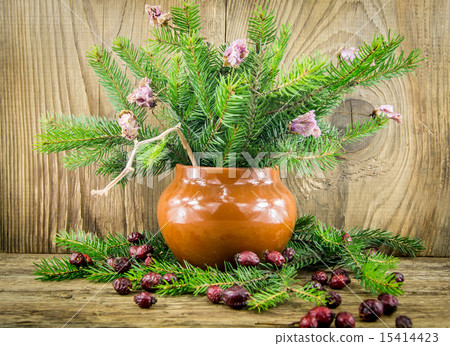 Bright christmas composition on wooden background Bright christmas composition on wooden background 15414423