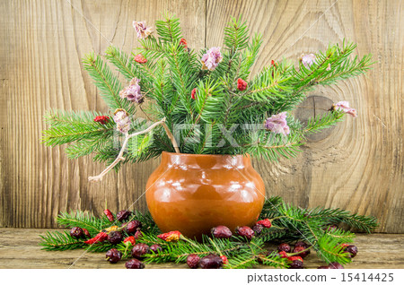 Bright christmas composition on wooden background Bright christmas composition on wooden background 15414425