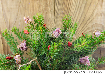 Bright christmas composition on wooden background Bright christmas composition on wooden background 15414427