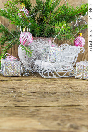 Bright christmas composition on wooden background Bright christmas composition on wooden background 15414466