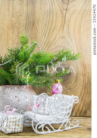 Bright christmas composition on wooden background Bright christmas composition on wooden background 15414470