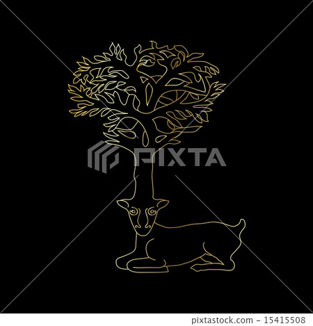 Stylized decorative image deer with horns of trees 15415508
