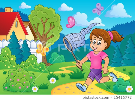 Girl chasing butterflies theme image 3 Girl chasing butterflies theme image 3 15415772