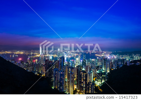 Night aerial view panorama of Hong Kong Night aerial view panorama of Hong Kong 15417323