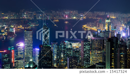Night aerial view panorama of Hong Kong 15417324