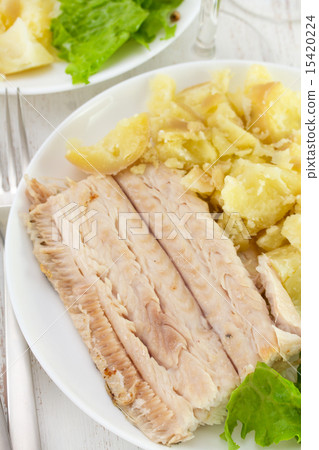 fish with boiled potato and fresh salad fish with boiled potato and fresh salad 15420224