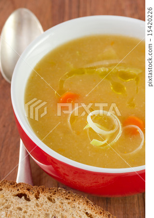 soup in bowl with bread soup in bowl with bread 15420226