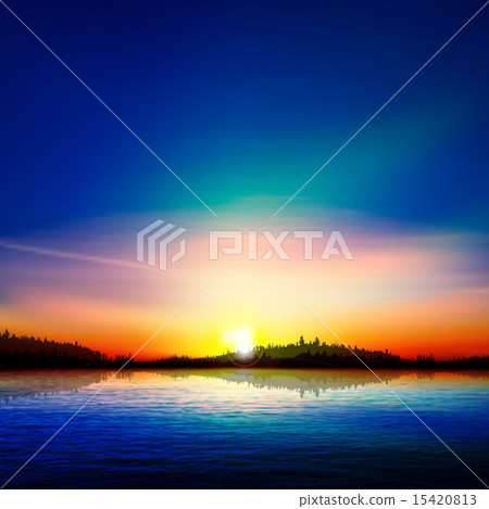 abstract nature background forest lake and sunrise 15420813