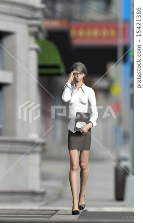  顯著地走在城市企業電燙的女商人 15421386