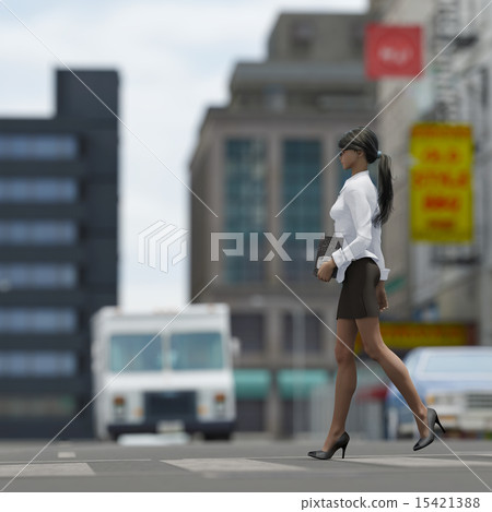  顯著地走在城市企業電燙的女商人 15421388
