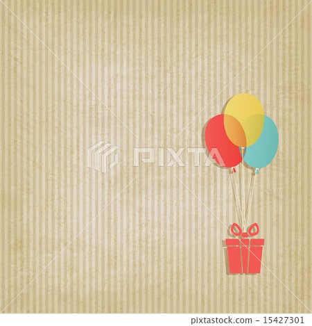 gift on colored balloons retro striped background gift on colored balloons retro striped background 15427301
