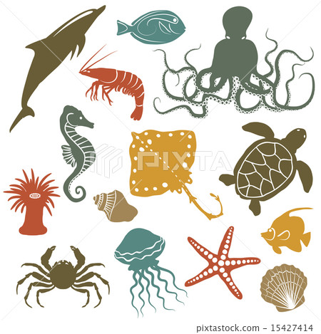 sea animals and fish icons 15427414