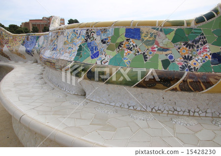 Guell Park mosaic tile waves bench 15428230