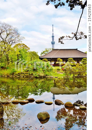 Asakusaji; Sky Tree from Pure Land Garden Asakusaji; Sky Tree from Pure Land Garden 15428563