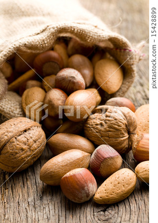 various nuts in jute sack 15428899