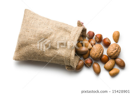 Various nuts in jute bag Various nuts in jute bag 15428901