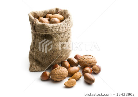 Various nuts in jute bag 15428902