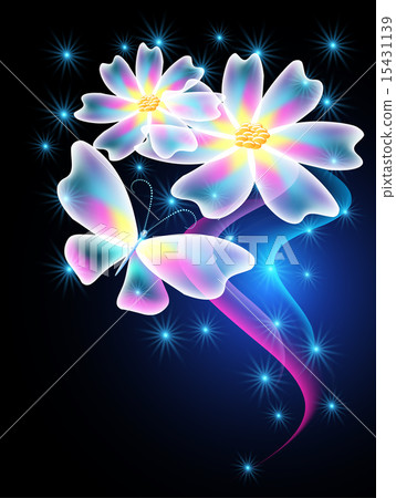 Neon butterflies and daisy 15431139