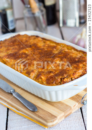 meat lasagna in the form of baking meat lasagna in the form of baking 15432523