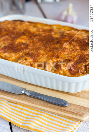meat lasagna in the form of baking 15432524