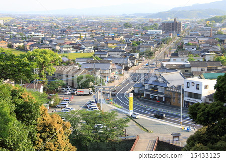 The streets of Ogi city seen from the stone steps of Suka Shrine. The streets of Ogi city seen from the stone steps of Suka Shrine. 15433125