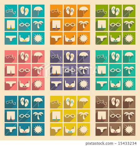 Flat with shadow concept and mobile application summer icons Flat with shadow concept and mobile application summer icons 15433234