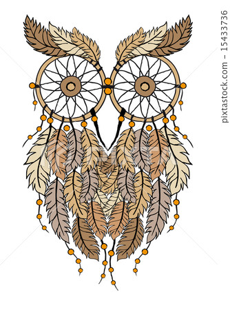 dreamcatcher owl, hand-drawn illustration dreamcatcher owl, hand-drawn illustration 15433736