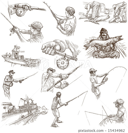 Fishing - Freehand sketches, originals on white 15434962