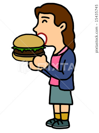 A woman eating a hamburger 15435745