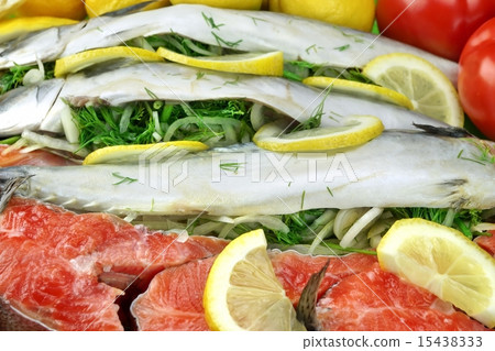 Fresh Stuffed Fish And Salmon Steak 15438333