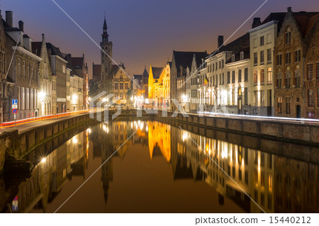 Bruges, Belgium at night. 15440212