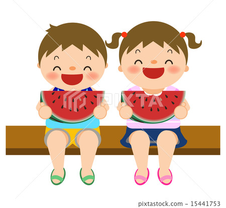 Boys and girls eating watermelons 15441753