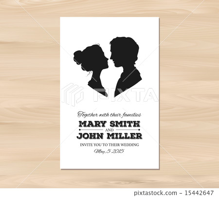 Vector wedding invitation with profile silhouettes of man and wo Vector wedding invitation with profile silhouettes of man and wo 15442647