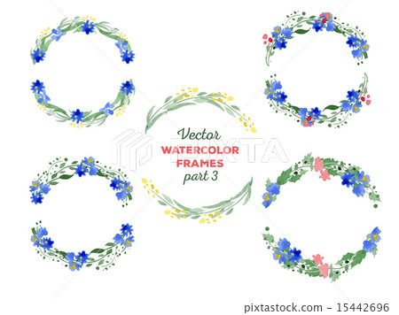 Vector watercolor wreaths and separate floral elements for custo Vector watercolor wreaths and separate floral elements for custo 15442696