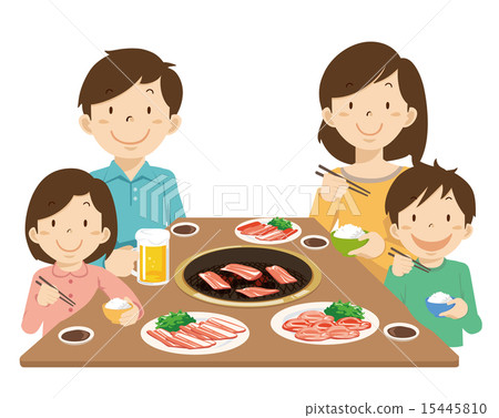 Grilled Meat With Family Stock Illustration 15445810 Pixta