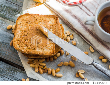 ruddy toast and peanut butter, delicious breakfast ruddy toast and peanut butter, delicious breakfast 15445885