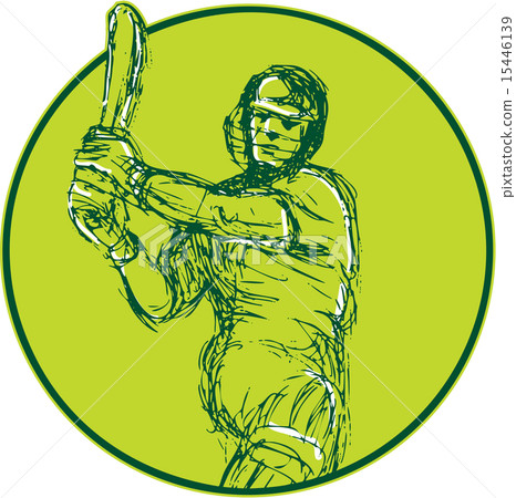 Cricket Player Batsman Batting Drawing 15446139