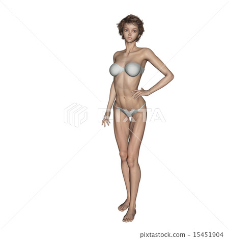 合成肌肉標本的皮膚與游泳衣的頭髮佩帶的姿勢燙髮3DCG例證材料 15451904