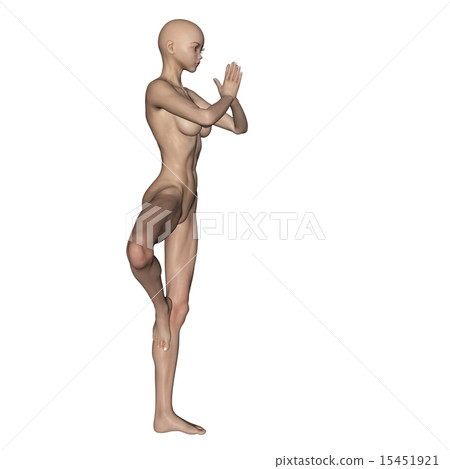 肌肉標本綜合的皮膚Furunudo瑜伽擺在婦女燙髮3DCG例證材料 15451921