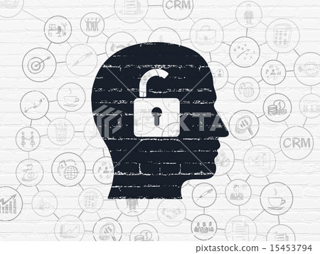 Finance concept: Head With Padlock on wall background Finance concept: Head With Padlock on wall background 15453794